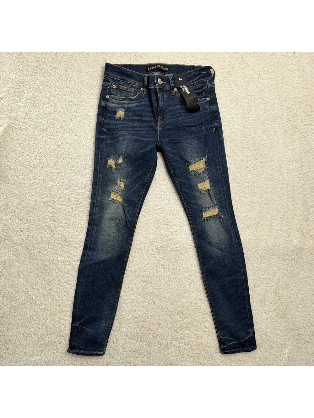 NWT Express Jeans Legging Mid Rise Womens 4 Short Dark Wash Ripped Skinny 2016